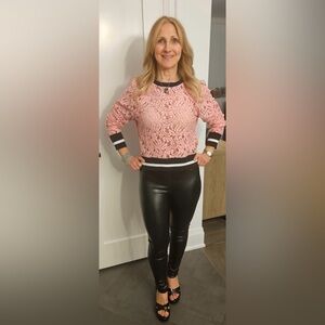 Zara Pink Lace Blouse with Black Accents
